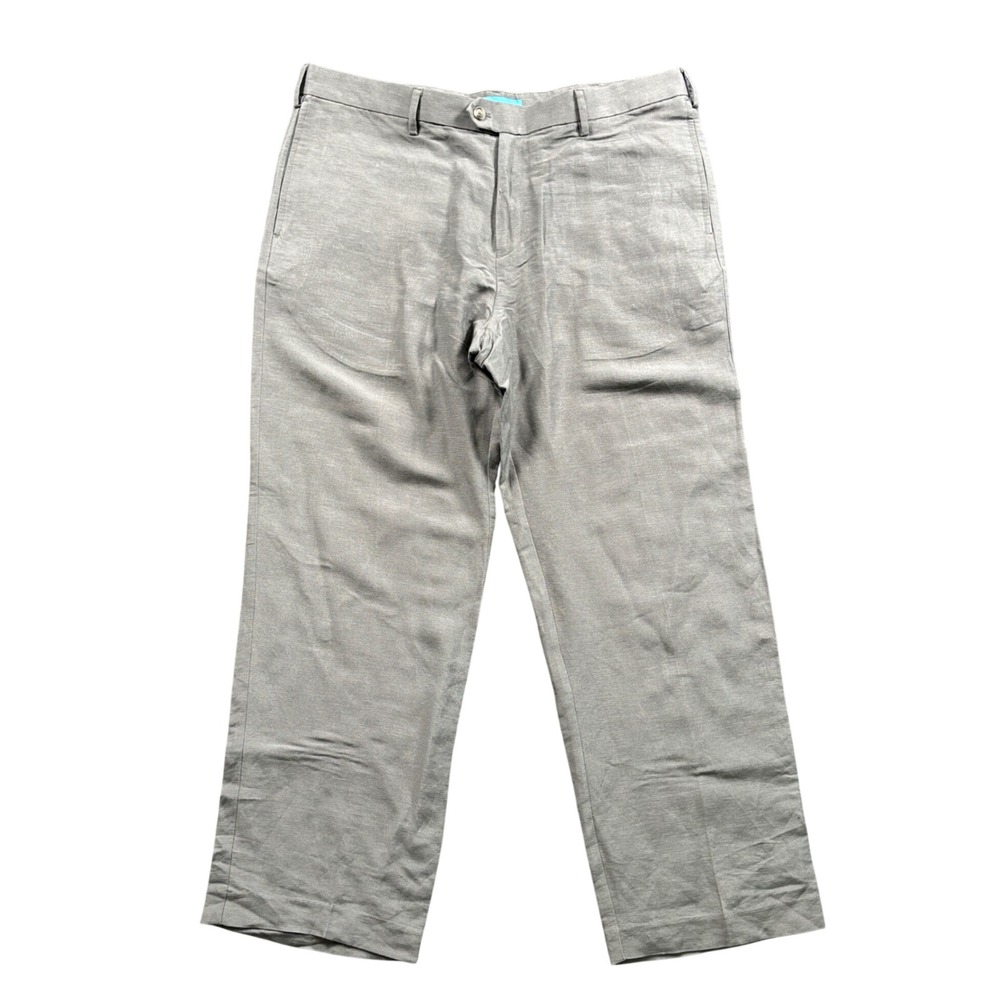Savane Linen‎ Blend Pants Men 38x28.5 (Tag 38x30) Gray Straight Leg Flat Front